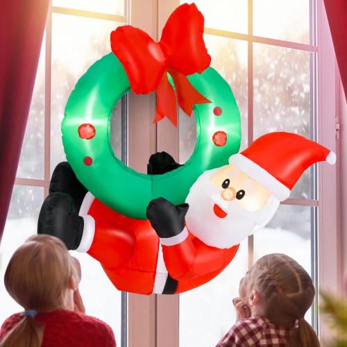 Costway 4 Ft Blow up Santa Claus with LED Lights & Christmas Wreath Christmas Inflatables