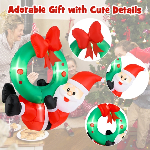 Costway 4 Ft Blow up Santa Claus with LED Lights & Christmas Wreath Christmas Inflatables