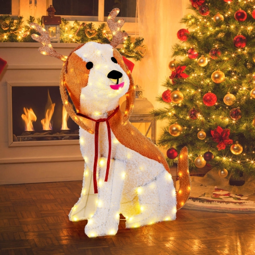 COSTWAY  Lighted Christmas Dog With Led Lights 4 Ground Stakes Cable Tiers for Yard Patio