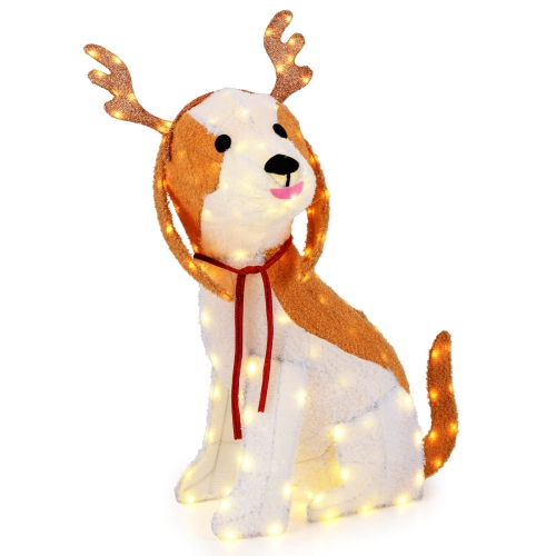 Costway Lighted Christmas Dog with LED Lights 4 Ground Stakes Cable Tiers for Yard Patio