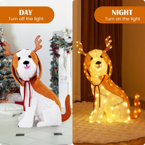 Costway Lighted Christmas Dog with LED Lights 4 Ground Stakes Cable Tiers for Yard Patio