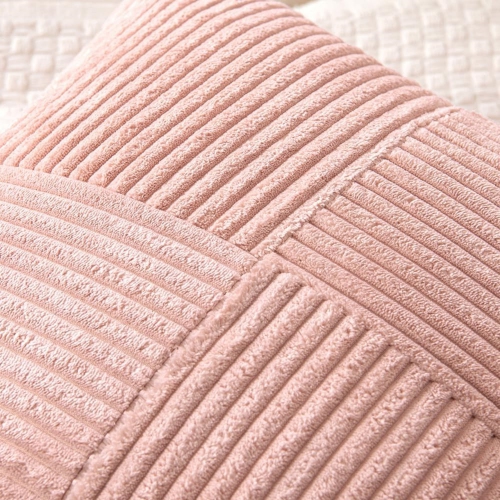 Pink Corduroy Pillow Covers Pack of 2 Boho Decorative Soft Solid Couch Pillowcases Cross Patchwork Textured Cushion Covers for Living Room Bed Sofa
