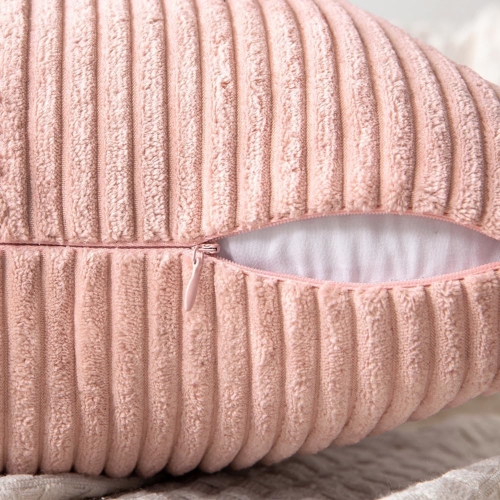 Pink Corduroy Pillow Covers Pack of 2 Boho Decorative Soft Solid Couch Pillowcases Cross Patchwork Textured Cushion Covers for Living Room Bed Sofa