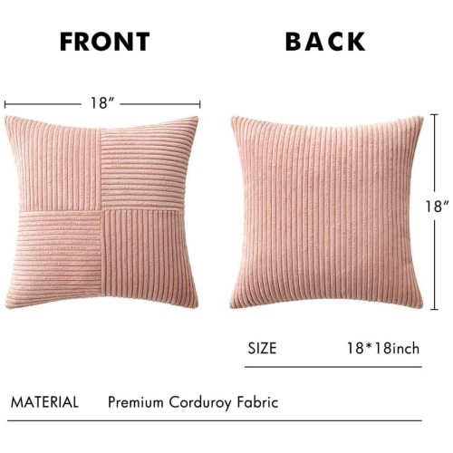 Pink Corduroy Pillow Covers Pack of 2 Boho Decorative Soft Solid Couch Pillowcases Cross Patchwork Textured Cushion Covers for Living Room Bed Sofa