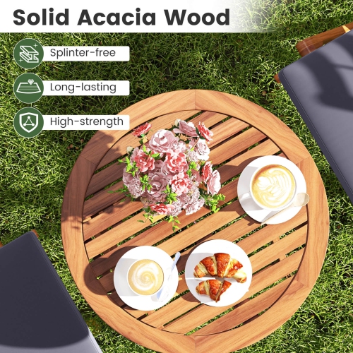 Costway 3 PCS Acacia Wood Patio Bistro Set Folding Outdoor Table and Chairs with Cushions