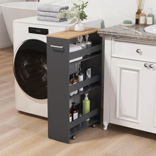 Costway 4-Tier Rolling Storage Cart 8" Slim Kitchen Cart on Wheels with Open Shelves