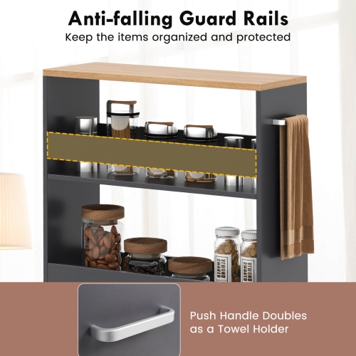 Costway 4-Tier Rolling Storage Cart 8" Slim Kitchen Cart on Wheels with Open Shelves