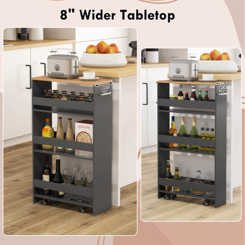 Costway 4-Tier Rolling Storage Cart 8" Slim Kitchen Cart on Wheels with Open Shelves