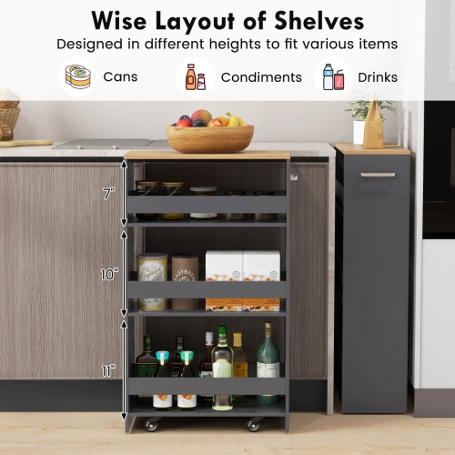 Costway 4-Tier Rolling Storage Cart 8" Slim Kitchen Cart on Wheels with Open Shelves