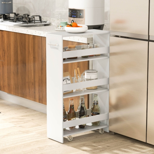 Costway 4-Tier Rolling Storage Cart 8" Slim Kitchen Cart on Wheels with Open Shelves