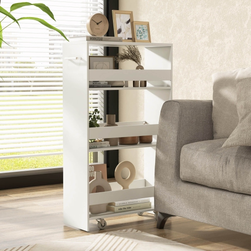 Costway 4-Tier Rolling Storage Cart 8" Slim Kitchen Cart on Wheels with Open Shelves