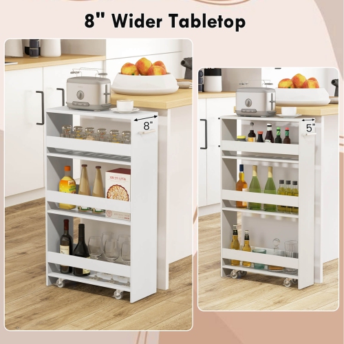 Costway 4-Tier Rolling Storage Cart 8" Slim Kitchen Cart on Wheels with Open Shelves