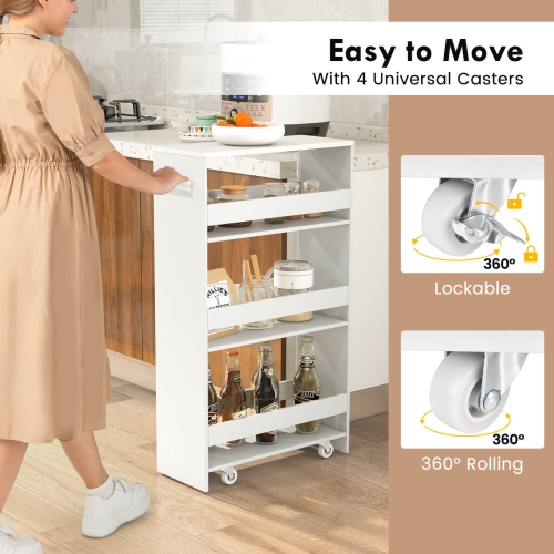Costway 4-Tier Rolling Storage Cart 8" Slim Kitchen Cart on Wheels with Open Shelves