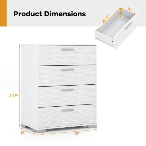 Costway 4 Drawer Storage Cabinet with Metal Legs & Handles Anti-Toppling Devices