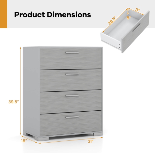 Costway 4 Drawer Storage Cabinet with Metal Legs & Handles Anti-Toppling Devices