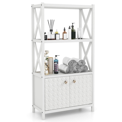 COSTWAY  Bathroom Storage Cabinet With Open Shelves & Double Doors Modern Storage Organizer