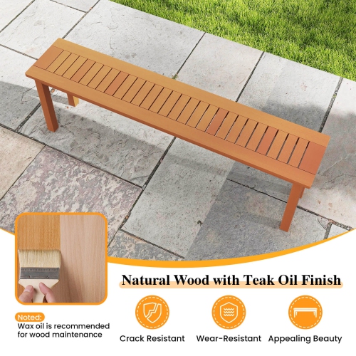 Costway 59" Long Patio Dining Bench with Teak Oil Finish & Slat Seat Accent Entryway Bench