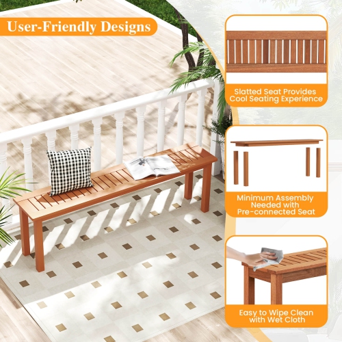 Costway 59" Long Patio Dining Bench with Teak Oil Finish & Slat Seat Accent Entryway Bench