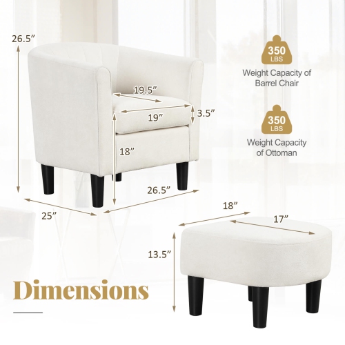 Costway Barrel Chair with Ottoman Footrest Curved Backrest Armrests Removable Seat Cushion