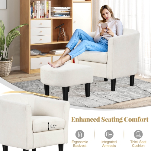 Costway Barrel Chair with Ottoman Footrest Curved Backrest Armrests Removable Seat Cushion