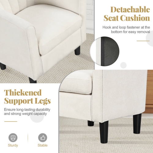 Costway Barrel Chair with Ottoman Footrest Curved Backrest Armrests Removable Seat Cushion