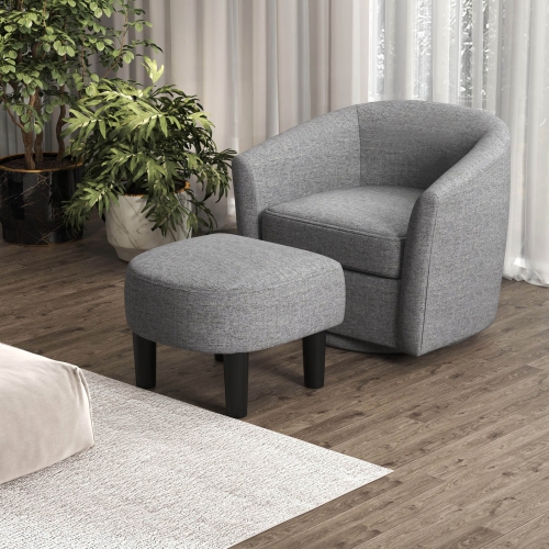 Fauteuil-baril pivotant de Costway avec repose-pieds, dossier incurvé et accoudoirs Salon Blanc crémeux/Gris/Brun