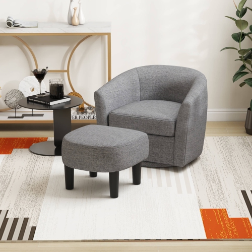 Fauteuil-baril pivotant de Costway avec repose-pieds, dossier incurvé et accoudoirs Salon Blanc crémeux/Gris/Brun