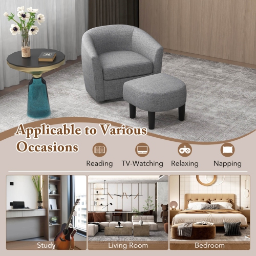 Fauteuil-baril pivotant de Costway avec repose-pieds, dossier incurvé et accoudoirs Salon Blanc crémeux/Gris/Brun