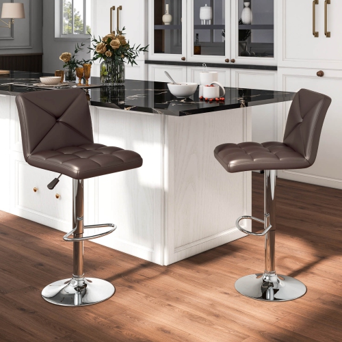 Costway Modern Bar Stools Set of 2 PU Leather Upholstered Swivel Counter Stools with Back