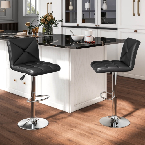 Costway Modern Bar Stools Set of 2 PU Leather Upholstered Swivel Counter Stools with Back
