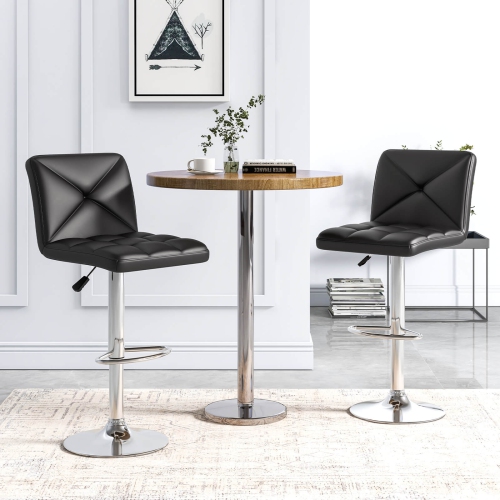 Costway Modern Bar Stools Set of 2 PU Leather Upholstered Swivel Counter Stools with Back