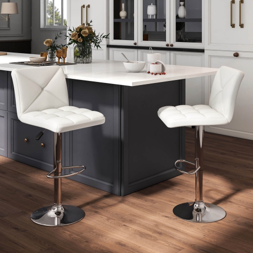 Costway Modern Bar Stools Set of 2 PU Leather Upholstered Swivel Counter Stools with Back