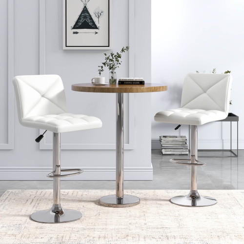 Costway Modern Bar Stools Set of 2 PU Leather Upholstered Swivel Counter Stools with Back