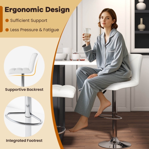 Costway Modern Bar Stools Set of 2 PU Leather Upholstered Swivel Counter Stools with Back