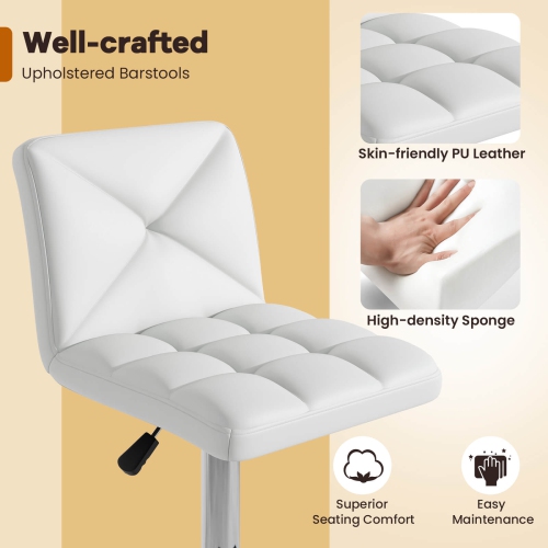 Costway Modern Bar Stools Set of 2 PU Leather Upholstered Swivel Counter Stools with Back