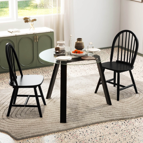 Costway 3 PCS Dining Set for 2 Round Table with 2 Chairs Solid Rubber Wood Frame Modern