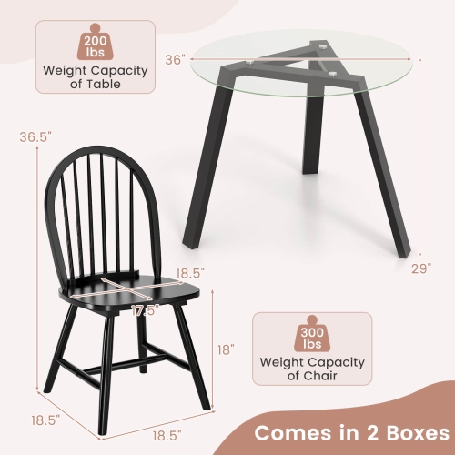 Costway 3 PCS Dining Set for 2 Round Table with 2 Chairs Solid Rubber Wood Frame Modern