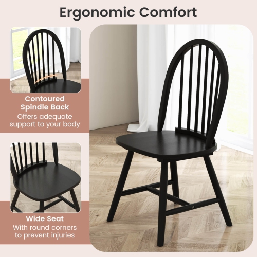 Costway 3 PCS Dining Set for 2 Round Table with 2 Chairs Solid Rubber Wood Frame Modern