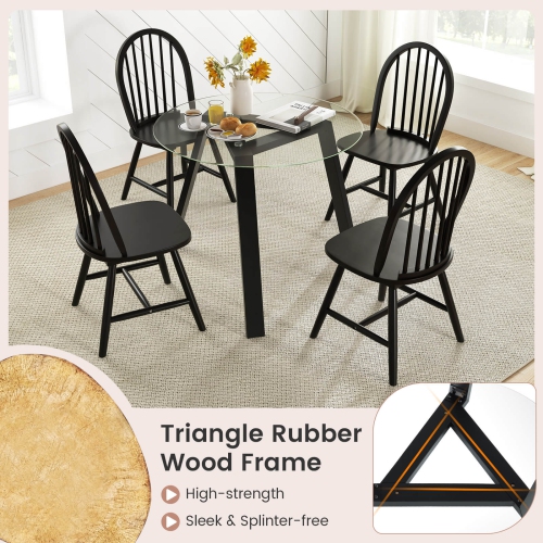 Costway 3 PCS Dining Set for 2 Round Table with 2 Chairs Solid Rubber Wood Frame Modern