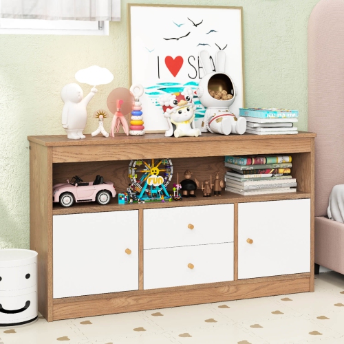 Costway Kids Toy Storage Organizer Wooden Children Bookshelf Storage Chest with Open Shelf