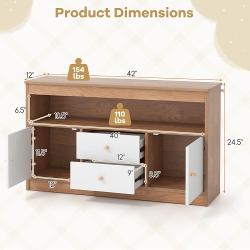 Costway Kids Toy Storage Organizer Wooden Children Bookshelf Storage Chest with Open Shelf