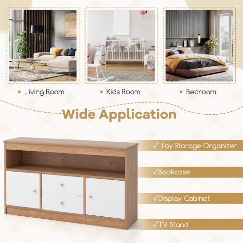 Costway Kids Toy Storage Organizer Wooden Children Bookshelf Storage Chest with Open Shelf