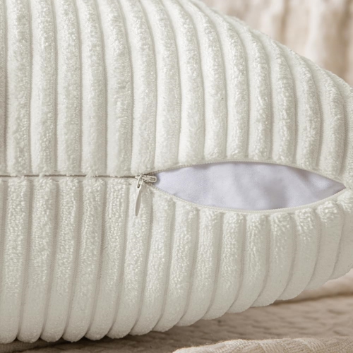 White Corduroy Pillow Covers Pack of 2 Boho Decorative Soft Solid Couch Pillowcases Cross Patchwork Textured Cushion Covers for Living Room Bed Sofa