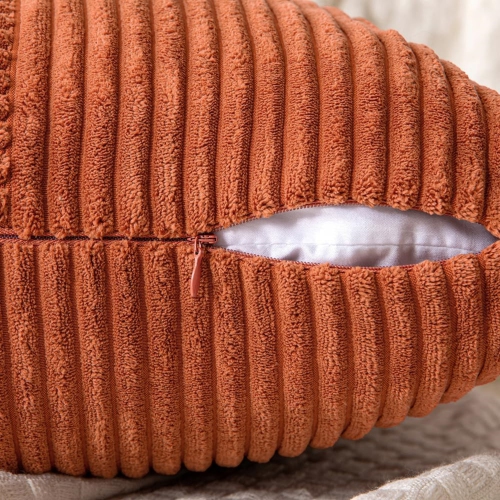 Rust Corduroy Pillow Covers Pack of 2 Boho Decorative Soft Solid Couch Pillowcases Cross Patchwork Textured Cushion Covers for Living Room Bed Sofa