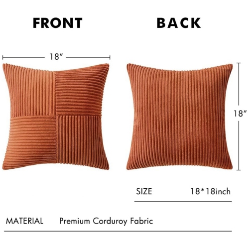 Rust Corduroy Pillow Covers Pack of 2 Boho Decorative Soft Solid Couch Pillowcases Cross Patchwork Textured Cushion Covers for Living Room Bed Sofa