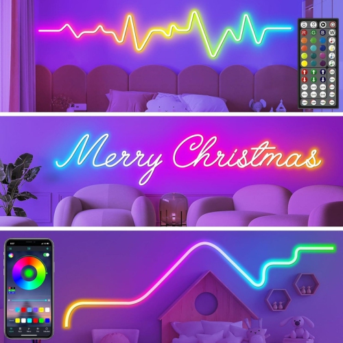 Ollny Decor Led Neon Rope Lights 32.8Ft, Control with App/Remote, Multiple Mode Led Neon Strip, IP65 Outdoor RGB Neon Lights Waterproof