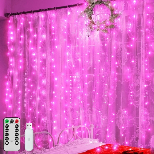 OLLNY DECOR LIGHTS  Ollny Decor Curtain Lights 300 Led 9.8X9.8Ft, USB Christmas Curtain Lights Warm \w Remote 8 Modes Timer, Waterproof String Lights