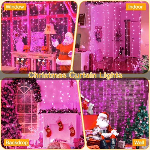 Ollny Decor Curtain Lights 300 LED 9.8x9.8ft, USB Christmas Curtain Lights Warm White with Remote 8 Modes Timer, Waterproof String Lights