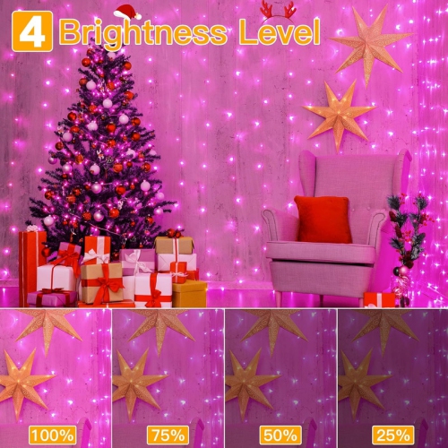 Ollny Decor Curtain Lights 300 LED 9.8x9.8ft, USB Christmas Curtain Lights Warm White with Remote 8 Modes Timer, Waterproof String Lights