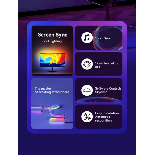 Ollny Decor 24 in Monitor LED Backlights, LED Strip Lights That Sync with Screen Color or Music, RGBIC Computer Light Bar Behind Monitor, USB